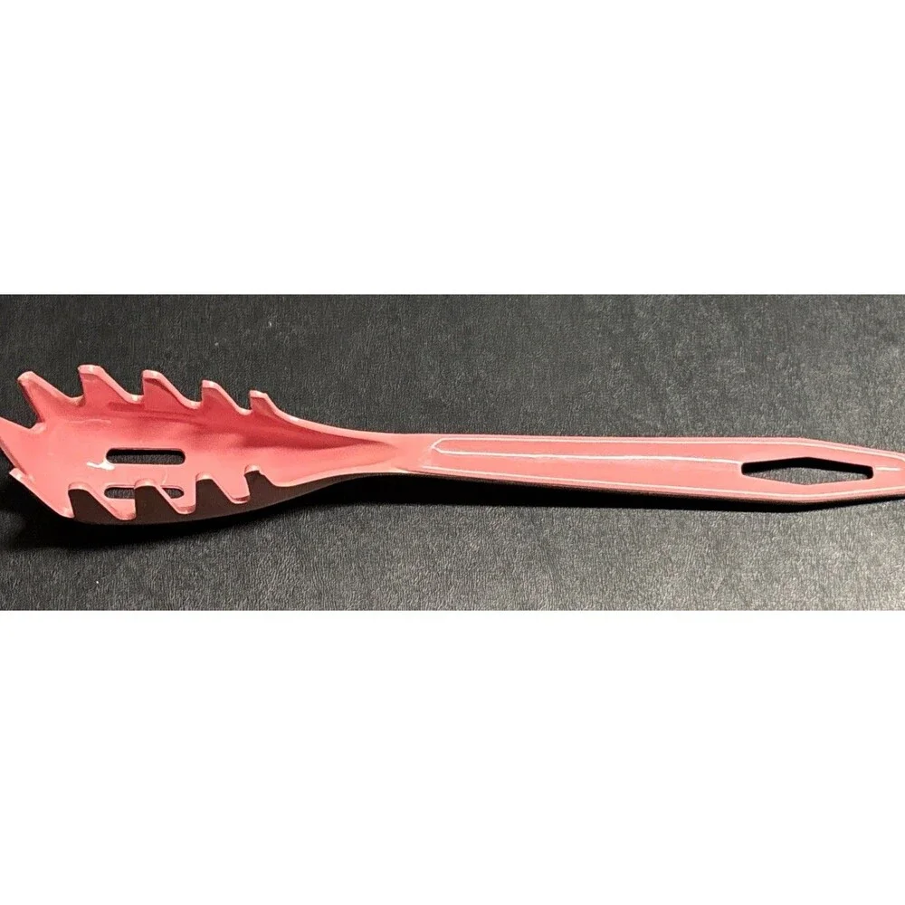 Vintage King Kraft Spaghetti Pasta Fork Slotted Spoon Pink EUC